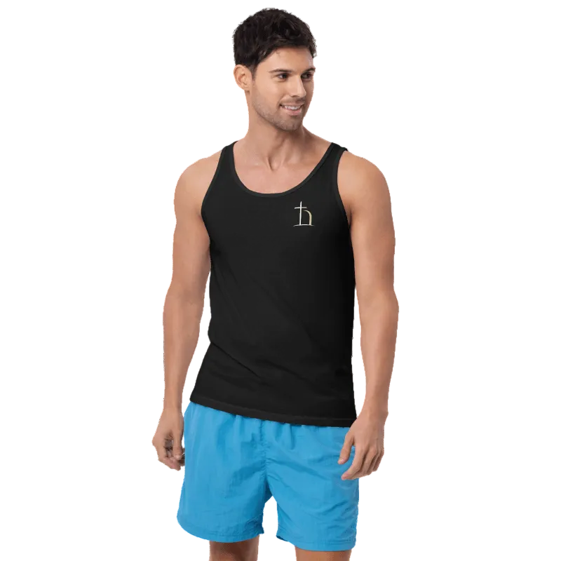 Black Christian unisex tank top with Be Opened design