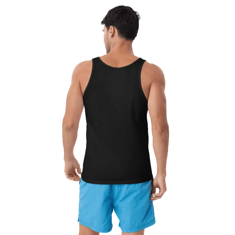 Black Christian unisex tank top with Be Opened design