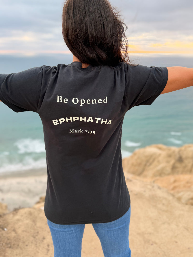 Black Ephphatha Christian T-shirt inspired by Mark 7:34