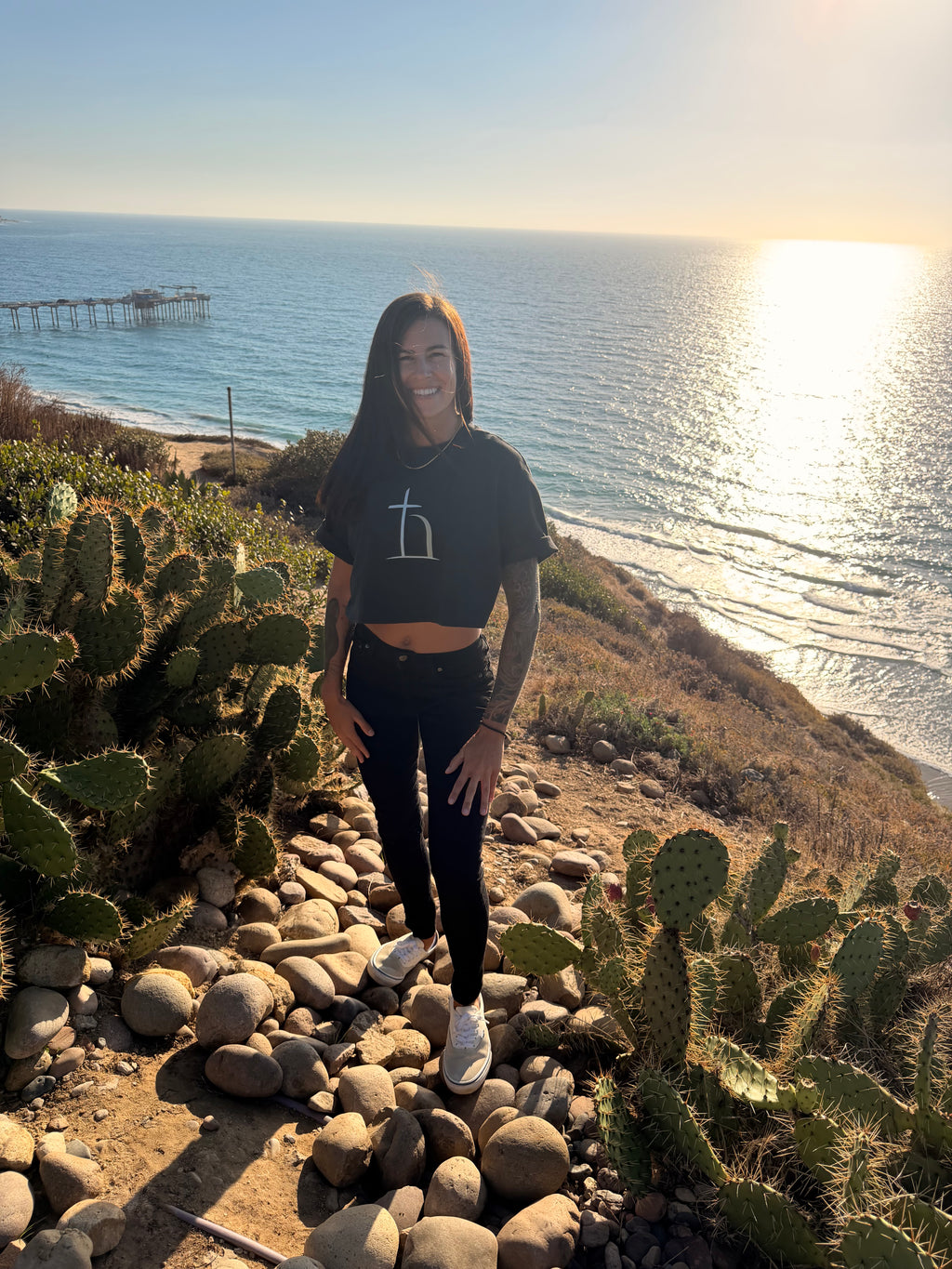 Woman wearing black Ephphatha Christian cropped tee by Be Opened