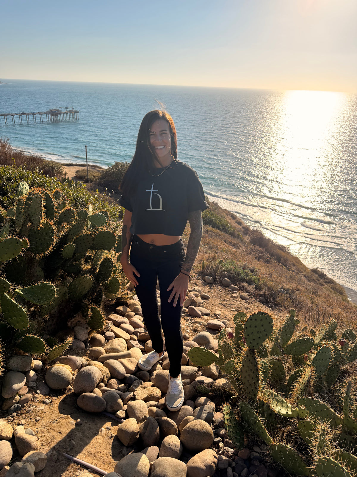 Woman wearing black Ephphatha Christian cropped tee by Be Opened