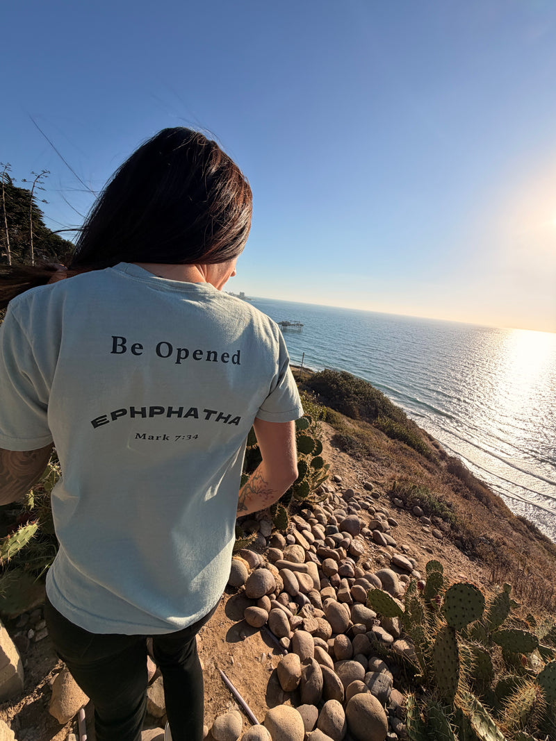 Be Opened Ephphatha Mark 7:34 design on Christian heavyweight tee