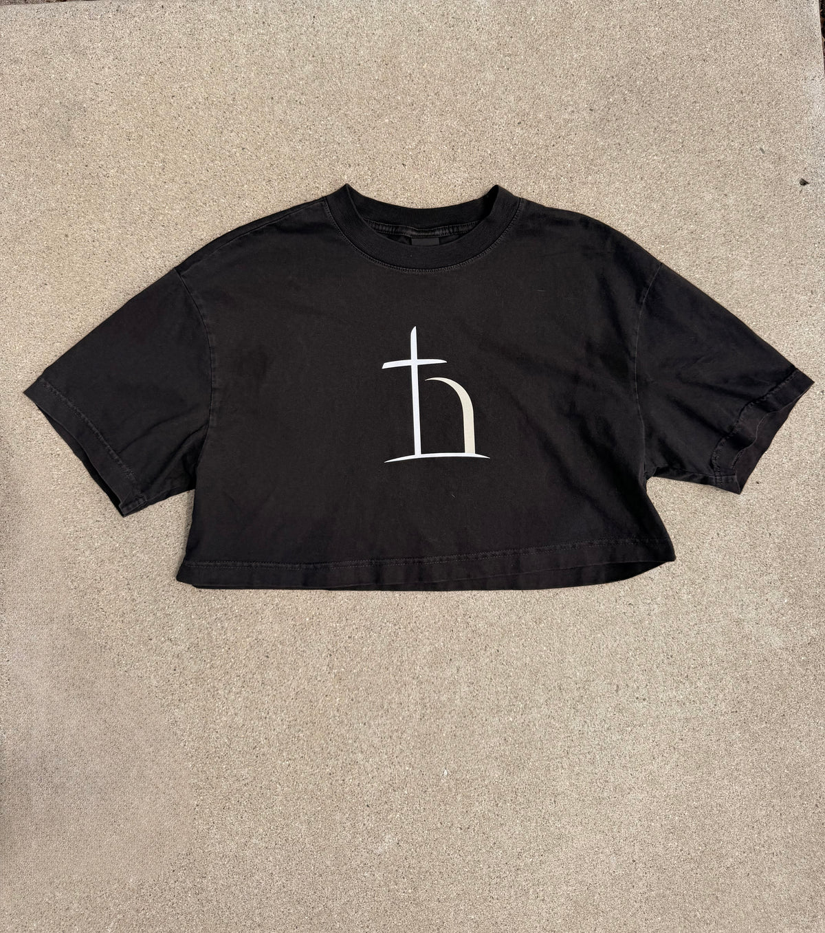 Ephphatha Mark 7:34 design detail on black Christian crop tee