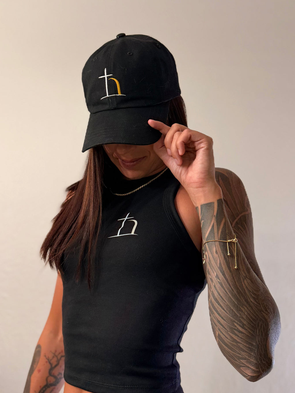 Black Christian dad hat with embroidered Be Opened logo