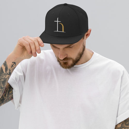 Black Christian snapback hat with embroidered Be Opened logo