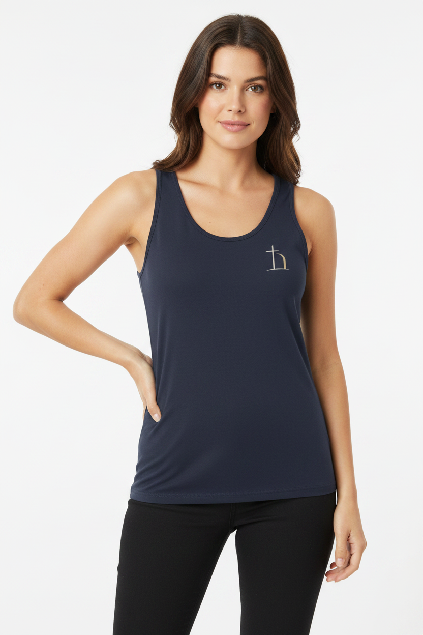 Navy Christian unisex tank top with Be Opened design