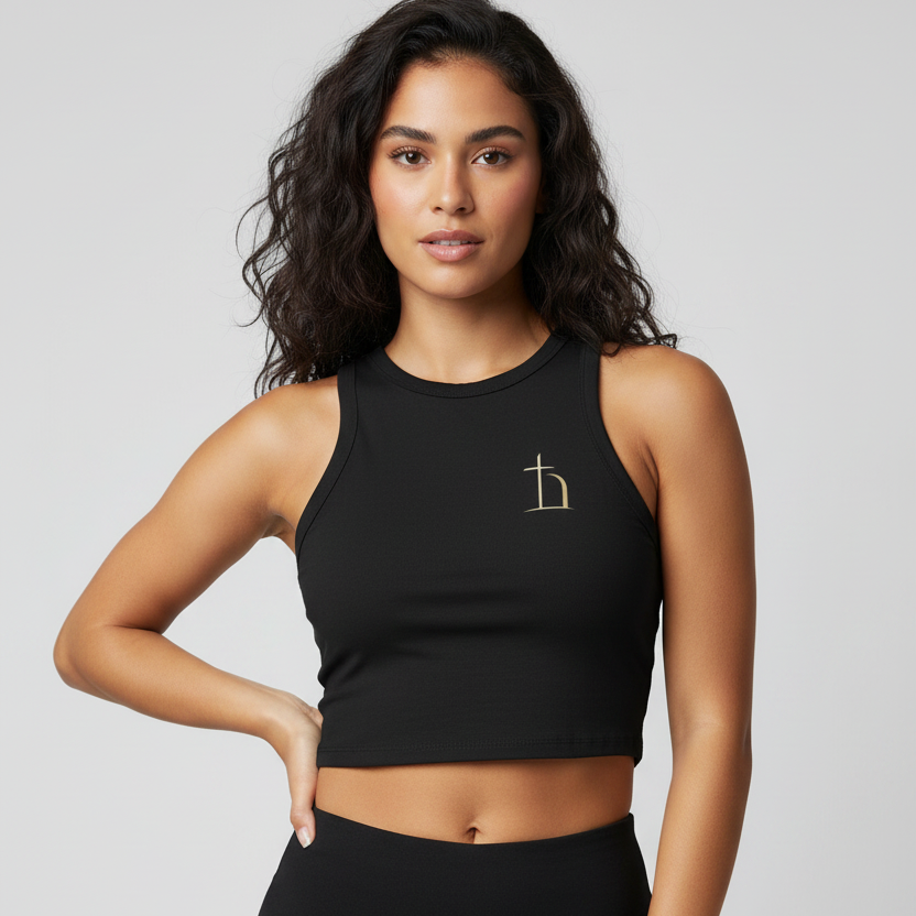 Black/Navy Open Racer Tank