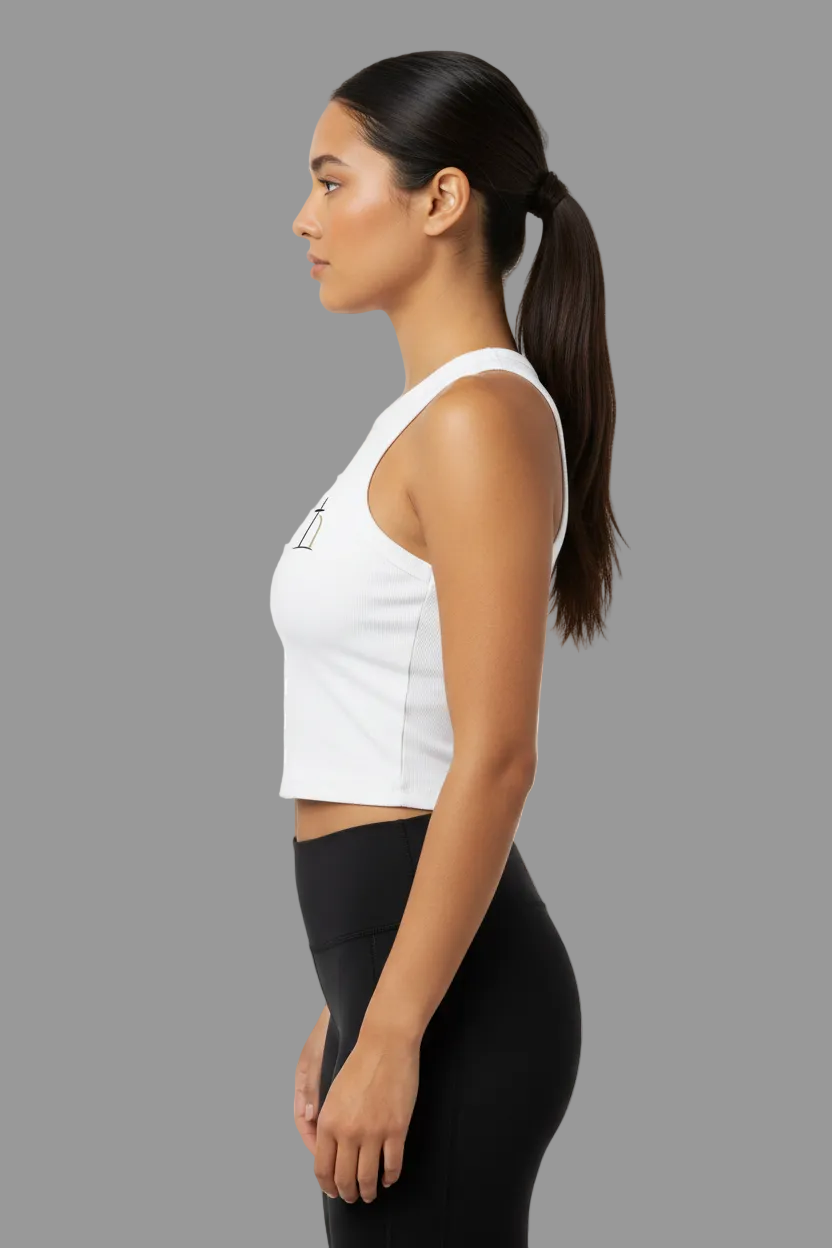 women's Christian racer tank with Be Opened design